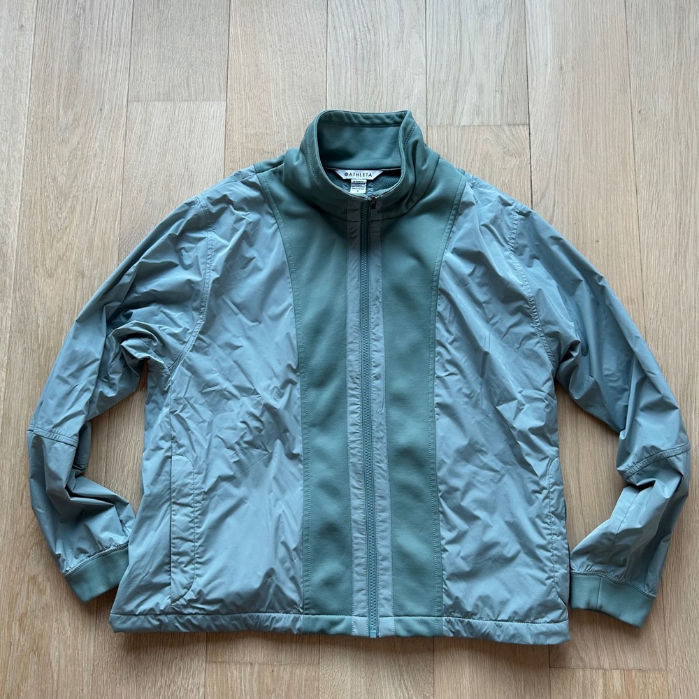 Athleta Full Zip Jacket‎ Women S Blue Teal Fleece Lined Windbreaker Atheleisure